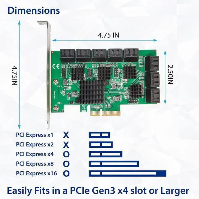 Alt view image 11 of 11 - 16 Port SATA III PCIe x4 (x2 Bandwidth) NON-RAID Expansion Card