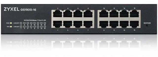Alt view image 5 of 5 - ZyXEL 16-Port Gigabit Smart Managed Switch, Fanless, GS1900-16 Rev 03F