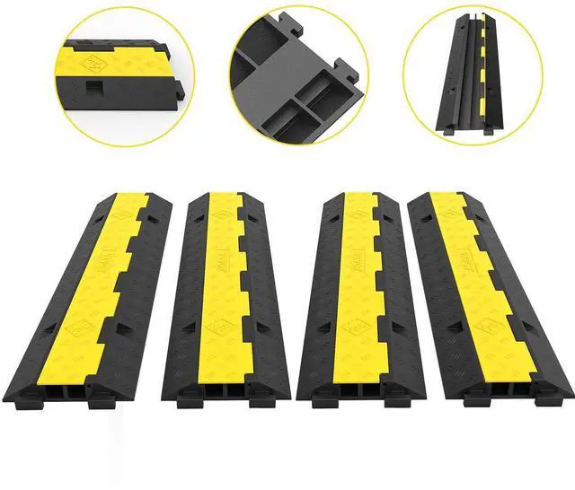 Alt view image 4 of 7 - VEVOR Cable Protector Ramp, 4 Packs 2 Channels Speed Bump Hump, Rubber Modular Speed Bump Rated 11000 LBS Load Capacity, Protective Wire Cord Ramp Driveway Rubber Traffic Speed Bumps Cable Protector