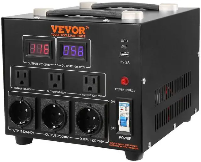 Alt view image 2 of 8 - VEVOR Voltage Converter Transformer, 3000W, Heavy Duty Step Up/Down Transformer, Convert from 110 Volt to 220 Volt and  from 220 Volt to 110 Volt, with US Outlet EU Outlet 5V USB Port, CE Certified