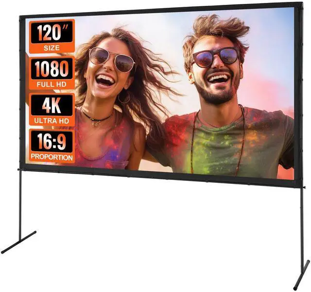 Alt view image 2 of 8 - VEVOR Projector Screen with Stand, 120 inch 16:9 4K 1080 HD Outdoor Movie Screen with Stand, Wrinkle-Free Projection Screen with Bar Feet and Carry Bag, for Home Theater Cinema Backyard Movie Night