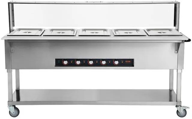 Main image of Vevor 5-Pan Commercial Food Warmer, 5 X 20.6Qt Electric Steam Table, 3750W Professional Buffet Catering Food Warmer With Acrylic Sneeze Guard, Food Grade Stainless Steel Server For Party Restaurant