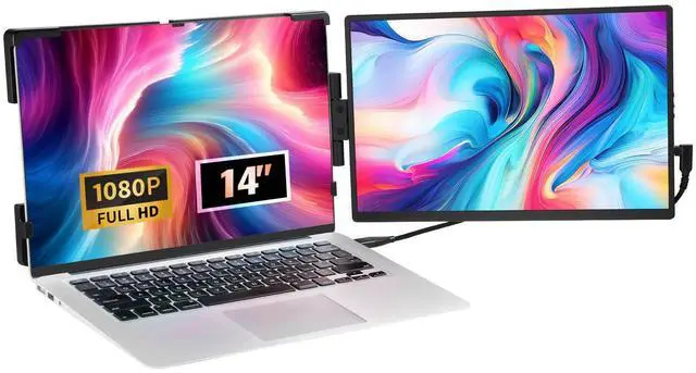 Alt view image 2 of 8 - VEVOR Portable Laptop Screen Extender, 14" FHD 1080P IPS Dual Extended Monitor for 13"-17" Laptop, Swivel Portable Monitor USB-C/USB-A/Mini HDMI Port, Compatible with Mac/Wins/Android/Switch/PS5