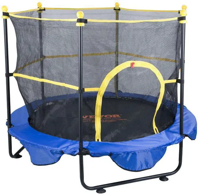 Alt view image 2 of 8 - VEVOR 5FT Trampoline for Kids, 60"  Indoor Outdoor Trampoline with Safety Enclosure Net, Basketball Hoop and Ocean Balls, Mini Toddler Recreational Trampoline Birthday Gifts for 3+ Years Kids