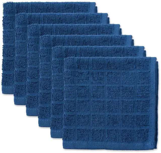 Main image of DII Basic Terry Collection Solid Windowpane Dishcloth Set, 12x12, Blue, 6 Piece