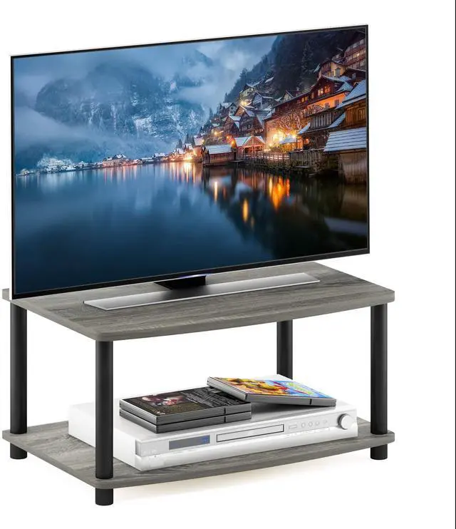 Alt view image 6 of 6 - Furinno 13191GYW/BK Turn-N-Tube No Tools 2-Tier Elevated TV Stands, Oak Grey/Black