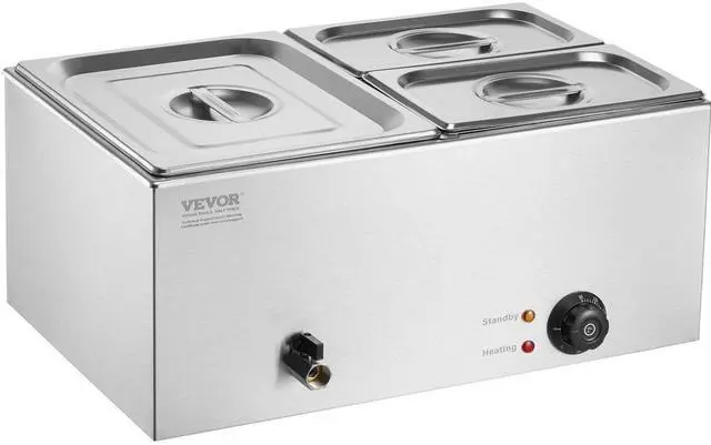 Alt view image 3 of 3 - VEVOR Commercial Electric Food Warmer 3-Pan Countertop Buffet 17QT Bain Marie