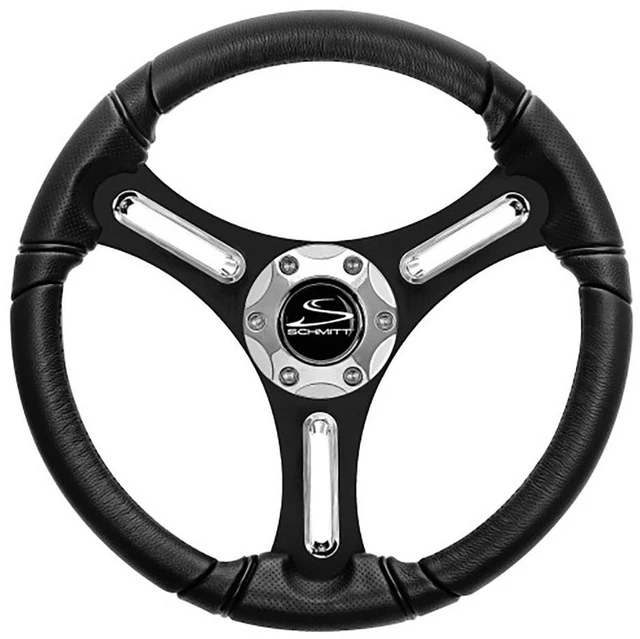 Alt view image 2 of 3 - Schmitt Marine Torcello 14" Wheel - 03 Series - Polyurethane Wheel w/Chrome Spoke Inserts & Cap - Black Brushed Spokes - 3/4" Tapered Shaft