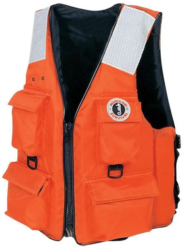 Alt view image 4 of 4 - MUSTANG SURVIVAL MUSTANG FOUR POCKET VEST W/ SOLAS TAPE XXL ORANGE MV3128T2-XXL-OR