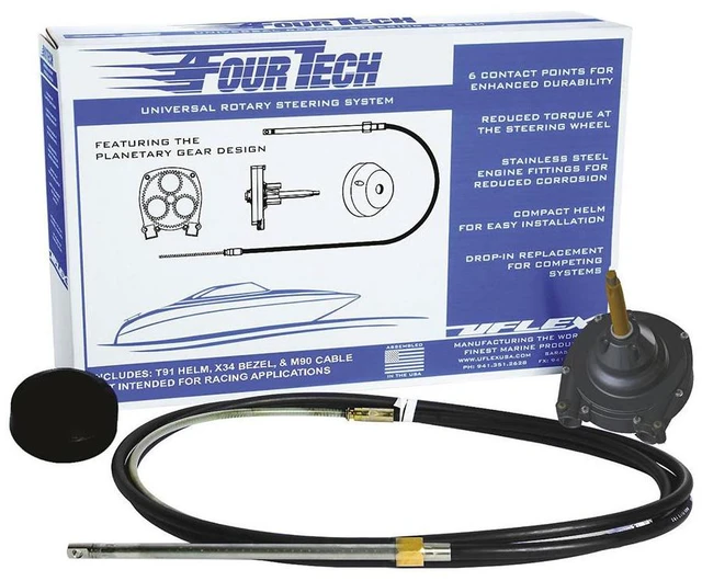 Main image of Uflex Fourtech 7', Black Mach Rotary Steering System W/Helm, Bezel &Amp, Cable