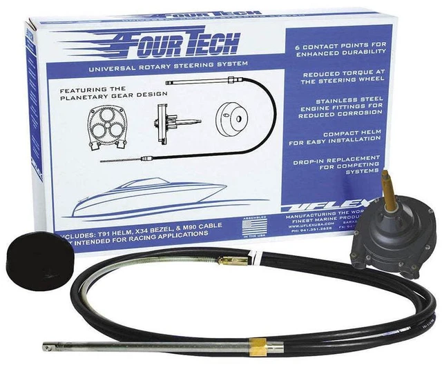 Alt view image 2 of 3 - Uflex Fourtech 11', Black Mach Rotary Steering System W/Helm, Bezel &Amp, Cable