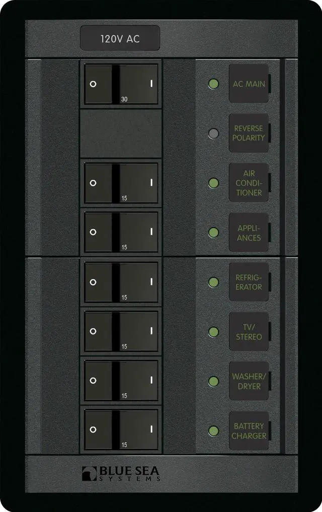 Alt view image 2 of 2 - Blue Sea 1202 120V Ac Main + 6 Positions - Vertical