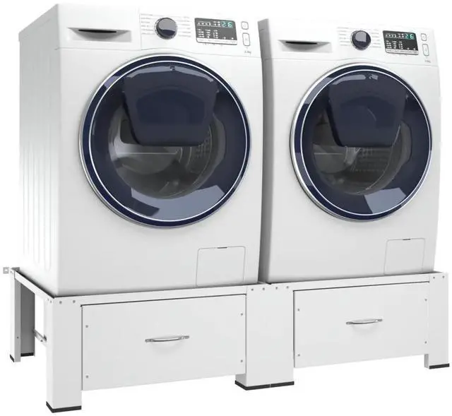 Alt view image 8 of 9 - vidaXL Washing and Drying Machine Pedestal with Pull-out Shelves White