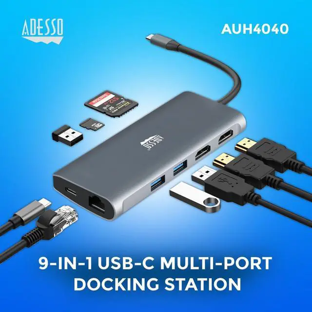 Alt view image 14 of 14 - Adesso 9-in-1 USB-C Multi-Port Docking Station (TAA Compliant)