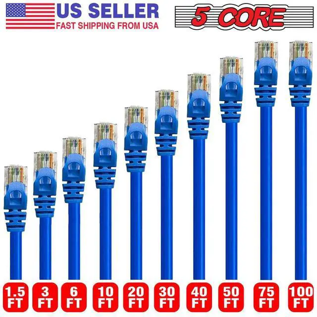 Alt view image 9 of 9 - 5 Core Ethernet Cable 15 ft Long Cat 6 Computer Internet Patch Cord High Speed WiFi RJ45 for Gaming Indoor Outdoor Use - ET 15FT BLU