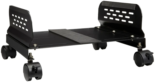 Main image of IO Crest Mobile Desktop Tower Computer Metal Floor Stand Rolling Caster Wheels with Tall Support Walls and Adjustable Width from 5" to 13"
