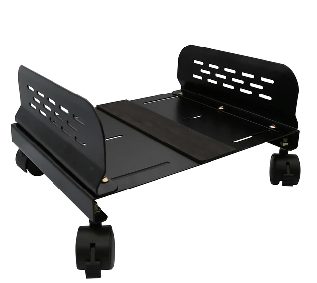 Alt view image 4 of 7 - IO Crest Mobile Desktop Tower Computer Metal Floor Stand Rolling Caster Wheels with Tall Support Walls and Adjustable Width from 5" to 13"