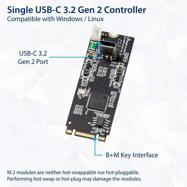 Alt view image 2 of 4 - Vszerda USB 3.1 Gen 2 10 Gbps 1 Port Type-C M.2 22x60 B+M Key Expansion Card ASMedia ASM3124 SY-ADA20232