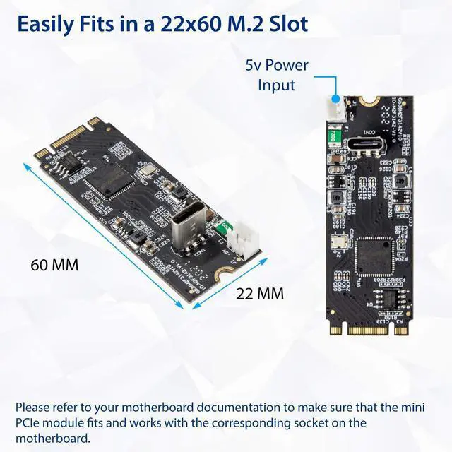Alt view image 3 of 4 - Vszerda USB 3.1 Gen 2 10 Gbps 1 Port Type-C M.2 22x60 B+M Key Expansion Card ASMedia ASM3124 SY-ADA20232