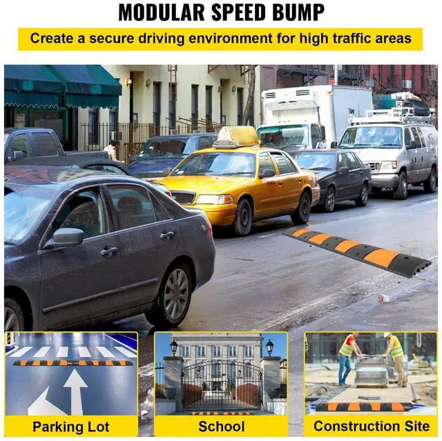 Alt view image 5 of 6 - VEVOR Rubber Speed Bump, 1 Pack 2 Channel Speed Bump Hump, 72.8" Long Modular Speed Bump Rated 22000 LBS Load Capacity, 72.8 x 12.2 x 2.2 Garage Speed Bump for Asphalt Concrete Gravel Driveway-6 FT