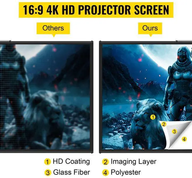 Alt view image 2 of 3 - Vevor Tripod Projector Screen With Stand 100Inch 16:9 4K Hd Projection Screen Stand Wrinkle-Free Height Adjustable Portable Screen For Projector Indoor & Outdoor For Movie, Home Cinema, Gaming, Office