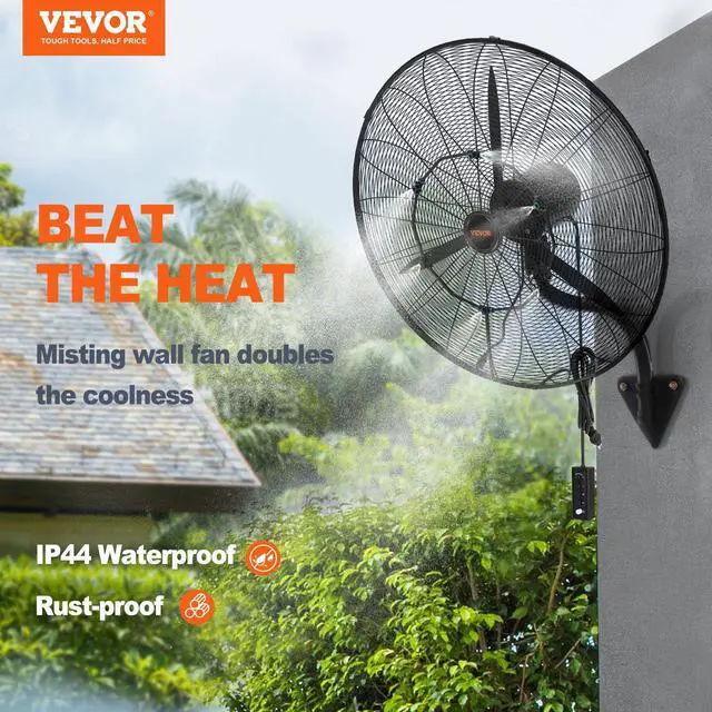 Alt view image 5 of 6 - VEVOR Wall-Mount Misting Fan, 24 Inch, 3-speed High Velocity Max. 7000 CFM, Waterproof Oscillating Industrial Wall Fan, Commercial or Residential for Warehouse, Greenhouse, Workshop, Black, ETL Listed
