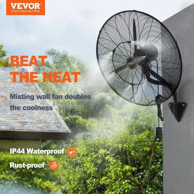 Alt view image 10 of 11 - VEVOR Wall-Mount Misting Fan, 30 Inch, 3-speed High Velocity Max. 9500 CFM, Waterproof Oscillating Industrial Wall Fan, Commercial or Residential for Warehouse, Greenhouse, Workshop, Black, ETL Listed