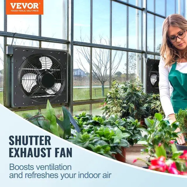 Alt view image 10 of 11 - VEVOR Shutter Exhaust Fan, 16'' with Temperature Humidity Controller, EC-motor, 2650 CFM, 10-Speed Adjustable Wall Mount Attic Fan, Ventilation and Cooling for Greenhouses, Garages, Sheds, ETL Listed