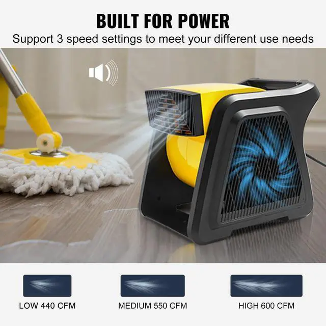 Alt view image 11 of 18 - VEVOR Pivoting Utility Fan, 600 CFM High Velocity Floor Blower for Drying, Cooling, Ventilating, Exhausting, 300 Blowing Angle Air Mover, Portable Carpet Dryer Fan for Home, Work Shop