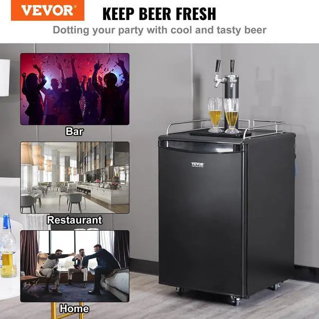Alt view image 5 of 7 - VEVOR Beer Kegerator, Dual Tap Draft Beer Dispenser, Full Size Keg Refrigerator With Shelves, CO2 Cylinder, Drip Tray & Rail, 32F- 50F Temperature Control, Holds 1/6, 1/4, 1/2 Barrels, Black