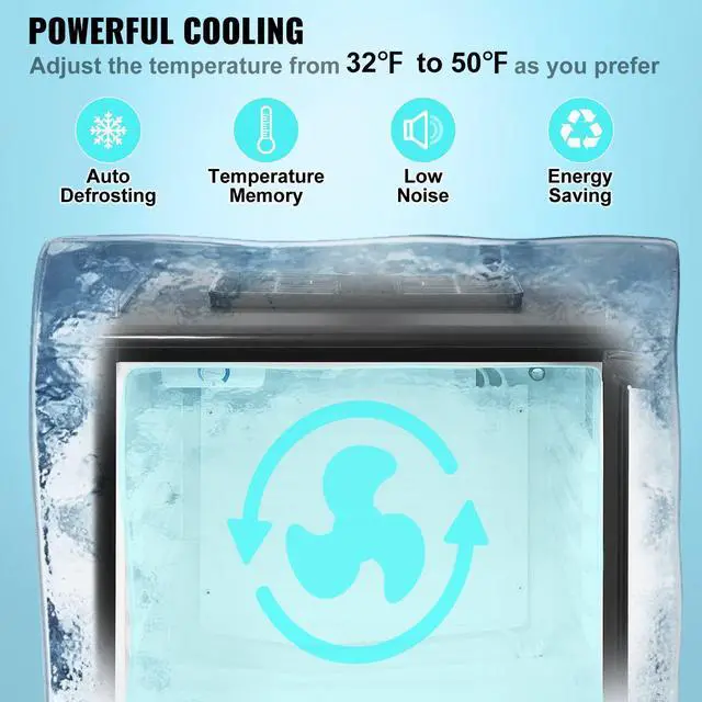 Alt view image 6 of 7 - VEVOR Beer Kegerator, Dual Tap Draft Beer Dispenser, Full Size Keg Refrigerator With Shelves, CO2 Cylinder, Drip Tray & Rail, 32F- 50F Temperature Control, Holds 1/6, 1/4, 1/2 Barrels, Black