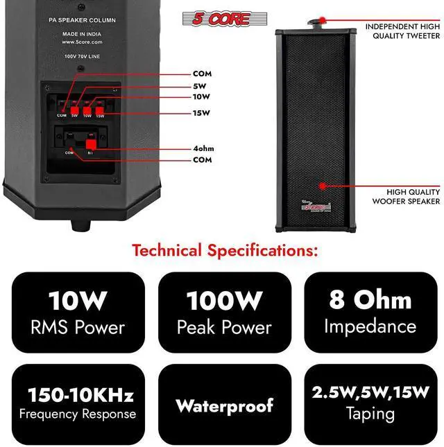 Alt view image 9 of 10 - 5 Core Outdoor Speakers Stereo In Wall 100W Peak Passive Home Audio System