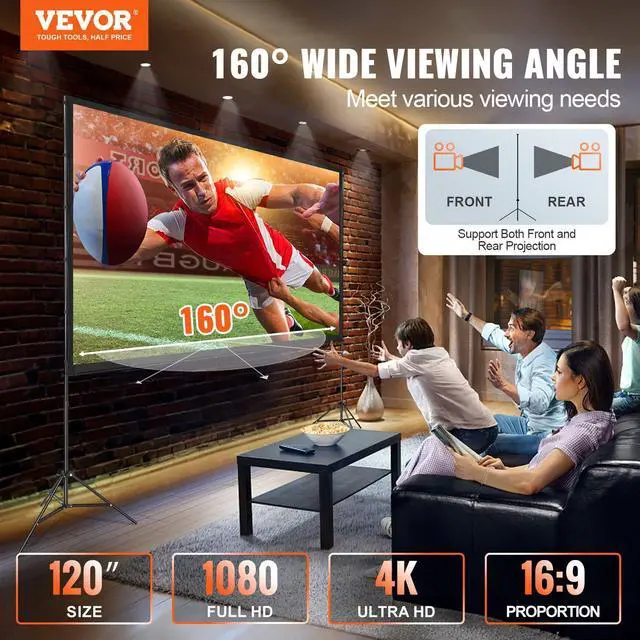Alt view image 9 of 10 - VEVOR Projector Screen with Stand, 120 inch 16:9 4K 1080 HD Outdoor Movie Screen with Stand, Wrinkle-Free Projection Screen with Tripods and Carry Bag, for Home Theater Cinema Backyard Movie Night