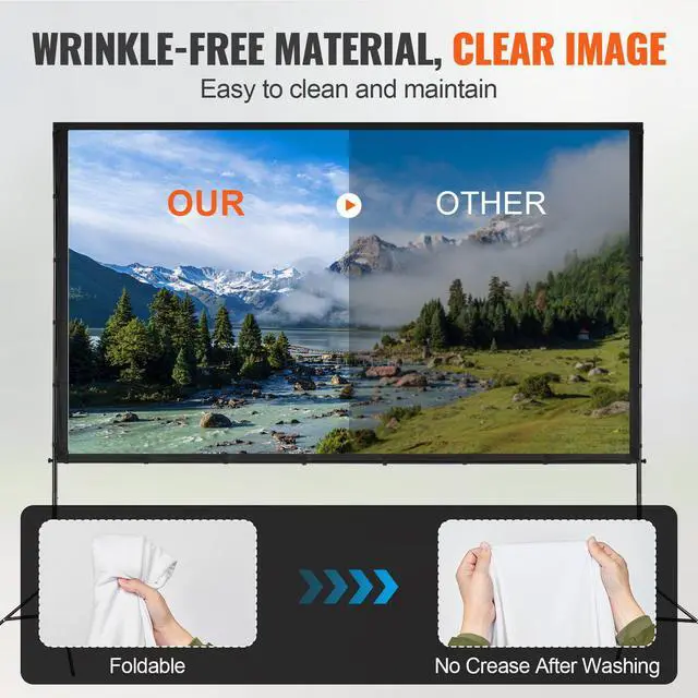 Alt view image 10 of 10 - VEVOR Projector Screen with Stand, 120 inch 16:9 4K 1080 HD Outdoor Movie Screen with Stand, Wrinkle-Free Projection Screen with Tripods and Carry Bag, for Home Theater Cinema Backyard Movie Night