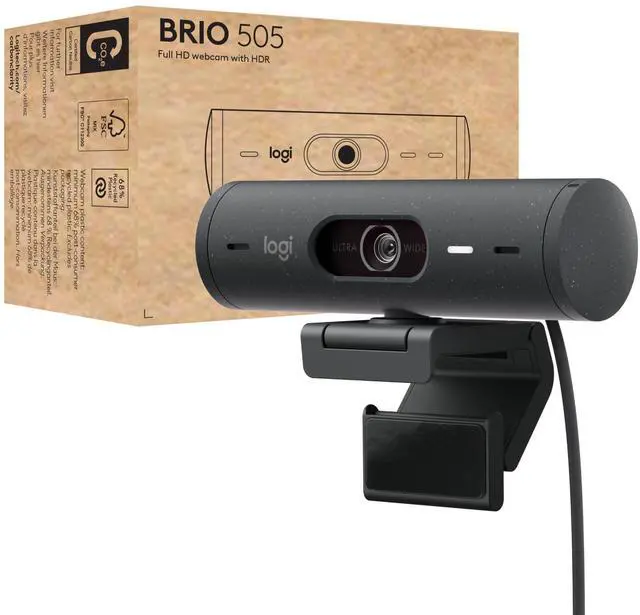 Alt view image 11 of 12 - Logitech BRIO 505 Webcam - 4 Megapixel - 60 fps - Graphite - USB Type C - 1920 x 1080 Video - Auto-focus - 4x Digital Zoom - Microphone - Notebook, Display Screen, Monitor