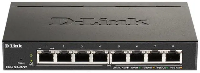 Alt view image 7 of 14 - D-Link 8-Port Gigabit Smart Managed PoE+ Switch | 8 PoE+ Ports (64W) | Compact Metal Desktop |NDAA Compliant - (DGS-1100-08PV2)