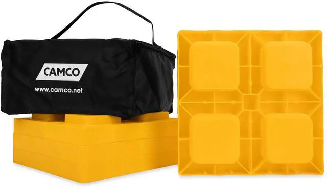 Alt view image 5 of 5 - Camco Heavy Duty Leveling Blocks, Ideal For Leveling Single and Dual Wheels, Hydraulic Jacks, Tongue Jacks and Tandem Axles (4 pack) , Yellow - 44501