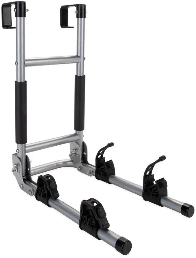 Alt view image 8 of 8 - camco rv ladder mount bike rack  easily installs on standard rv ladders, holds two bikes at once, folds for convenient storage 51492