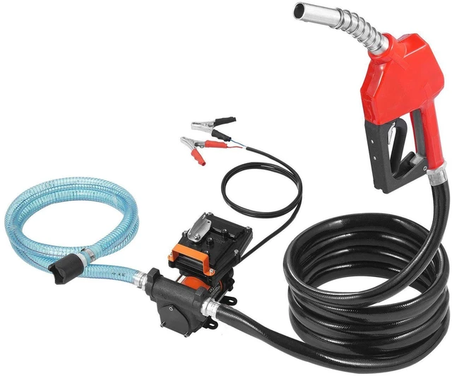 Alt view image 8 of 8 - Fuel Transfer Pump, 12V DC 15 GPM 1/4 HP, Portable Electric Diesel Transfer Pump with Auto Shut-Off Fuel Nozzle, Long Inlet & Outlet Hose for Gasoline, Diesel, Kerosene, Methanol Blends