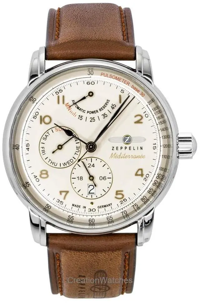 Alt view image 4 of 4 - Zeppelin Mediterranee Leather Strap Champagne Dial Automatic 96905 Men's Watch