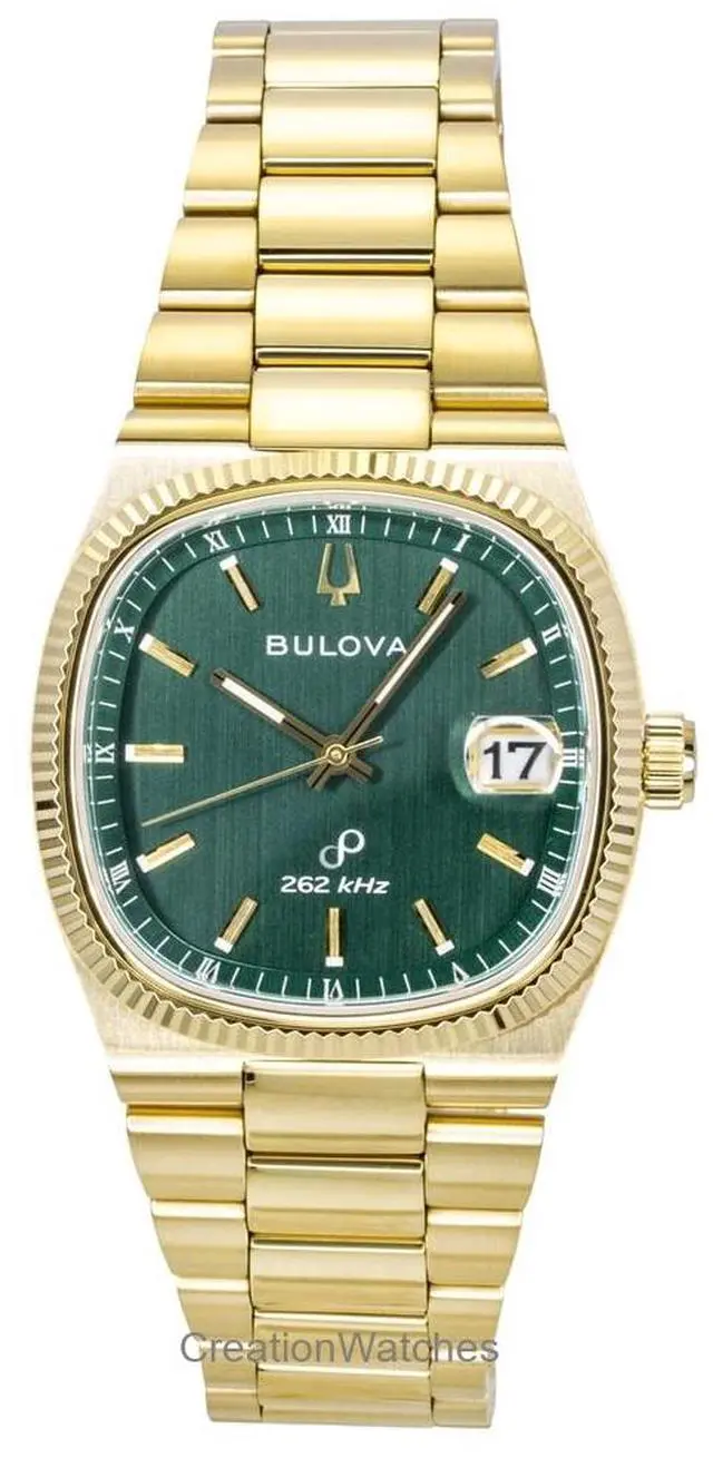 Alt view image 5 of 5 - Bulova Super Seville Gold Tone Stainless Steel Green Dial Quartz 97B237 Men's Watch