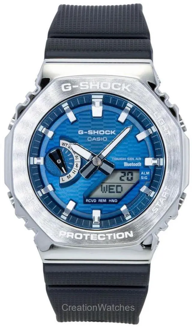 Alt view image 6 of 6 - Casio G-Shock G-Steel Bio-Based Resin Strap Smartphone Link Analog Digital Blue Dial Solar GBM-2100A-2B 200M Men's Watch