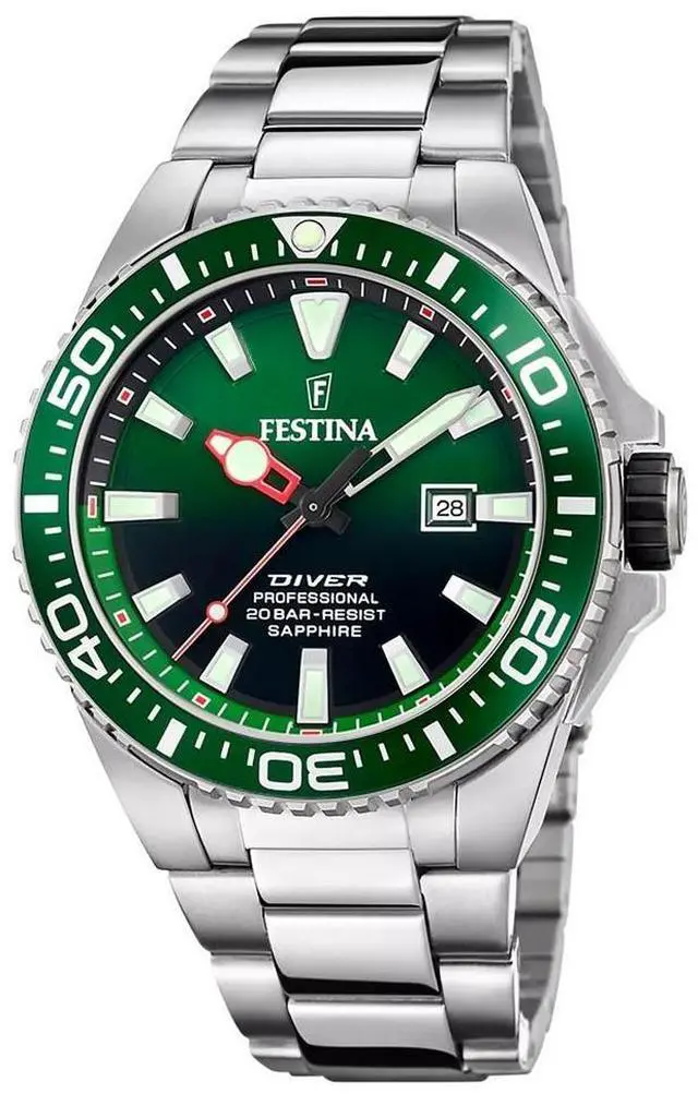 Alt view image 4 of 4 - Festina The Originals Green Dial Quartz Diver's 200M Men's Watch F20663-2
