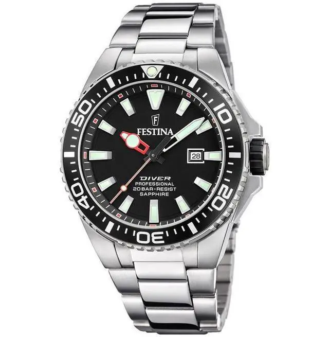 Alt view image 4 of 4 - Festina Diver Stainless Steel Black Dial Quartz F20663-3 200M Men's Watch