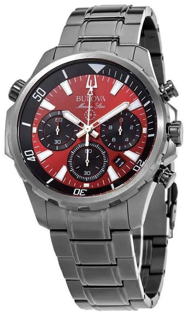 Alt view image 10 of 10 - Bulova 98B350 Marine Star Watch - Grey / Red