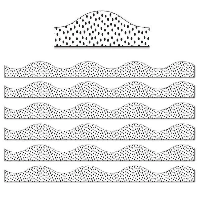 Alt view image 3 of 3 - Ashley Productions Magnetic Scalloped Border 1" x 72' Black Messy Dots on White (ASH11426-6)