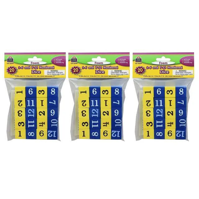 Alt view image 3 of 3 - Teacher Created Resources Foam Numbered Dice (Numerals 1-12) 20 Per Pack 3 Packs (TCR20609-3)