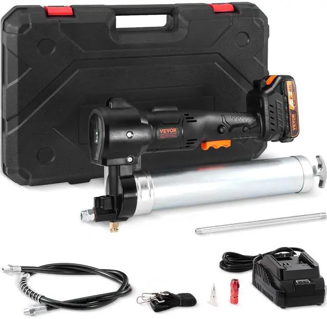 Alt view image 15 of 15 - Cordless Grease Gun, 20-Volt, 10,000 PSI, 39" Long Hose, Electric Grease Gun Kit Professional High Pressure Battery Powered Grease Gun with Carrying Case, Battery and Charger Included, Black