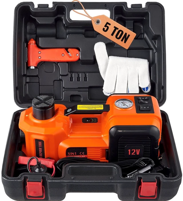 Alt view image 9 of 10 - VEVOR Electric Hydraulic Car Floor Jack 5 Ton 12V Built-in Tire Inflator Pump