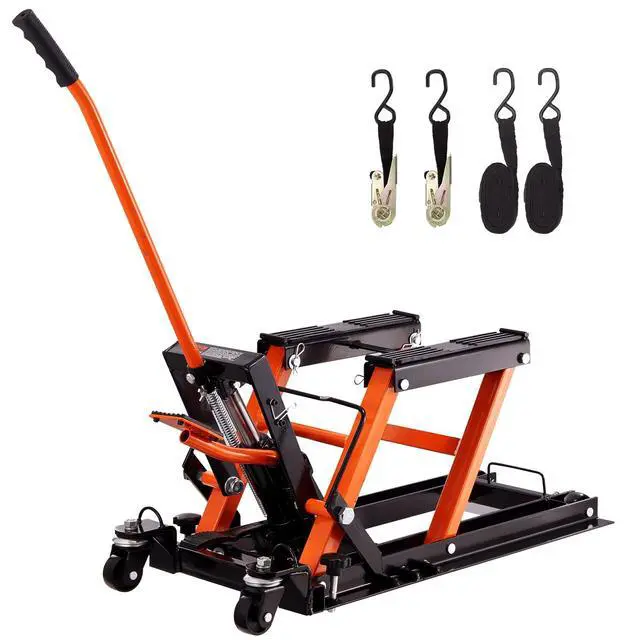 Alt view image 16 of 16 - VEVOR Steel Hydraulic Motorcycle Jack Stand, 1500 LBS ATV Scissor Lift Jack, 4.7"-15" Scissor Lift Jack Stand with 4 Wheels, Hydraulic Foot-Operated Hoist Stand for Motorcycle ATV UTV Powersports
